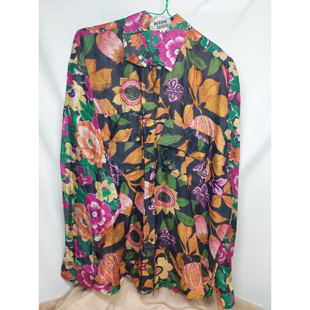 Vintage 100% Silk Retro Floral Shirt Top 90s 80s Boho Bold Luxury Vibrant Art